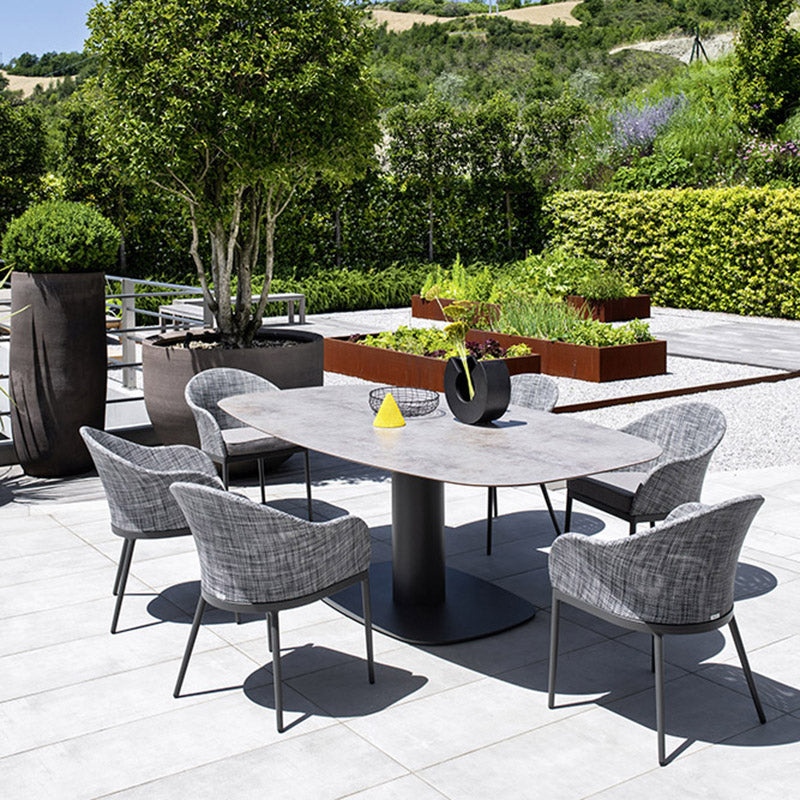Outdoor maat mesh armchairs-steel round table malta