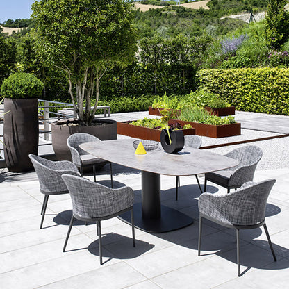Outdoor maat mesh armchairs-steel round table malta