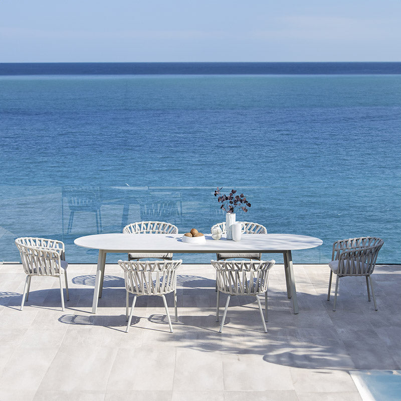 Outdoor round white table-dining white comfortable seatings malta