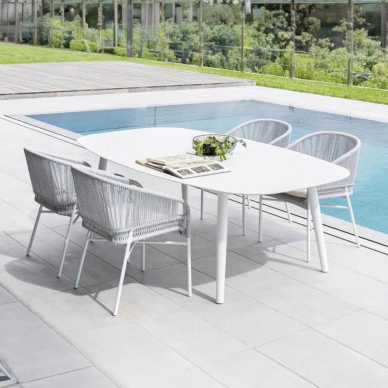 Outdoor square white glass table-comfortable white seatings malta