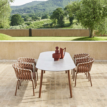 Round patio wooden table-comfortable armchairs malta